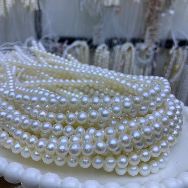 Natural freshwater pearls about 6-7mm near round beads handmade DIY necklace bracelet loose bead accessories