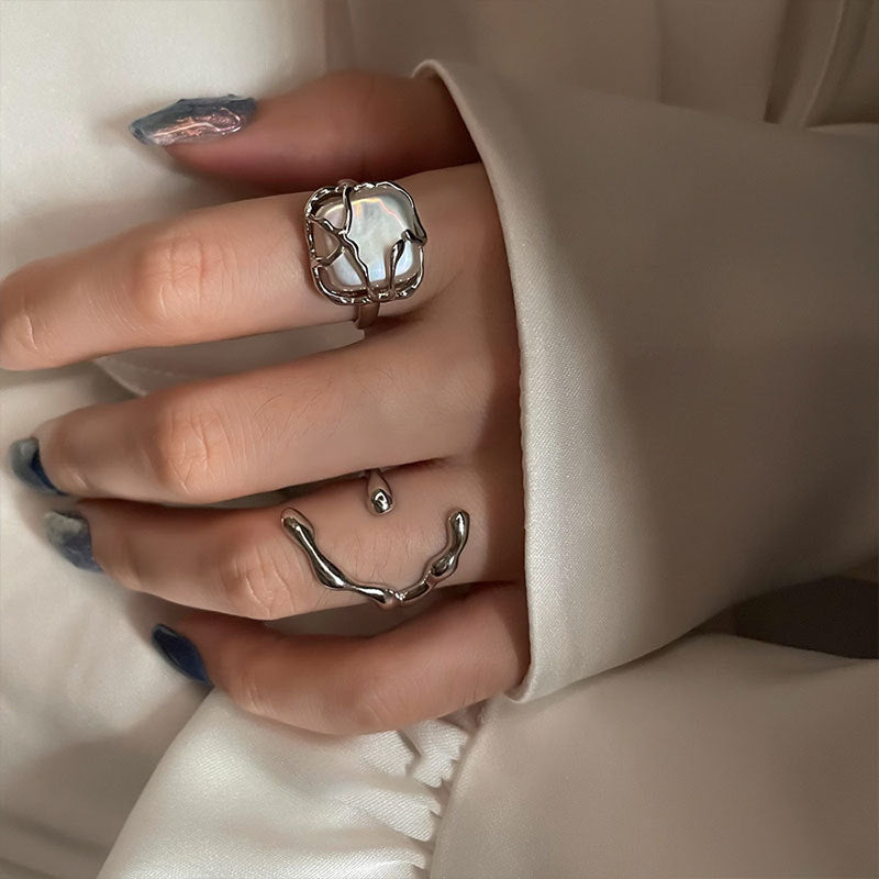 [Special Offer Products] 925 Sterling Silver Index Finger Ring Women's ins Wind Pearl Cold Wind Fashion High Design Light Luxury Versatile Ring