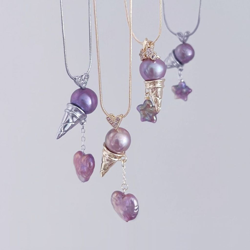 European and American summer new pearl ice cream necklace fashionable niche design sense collarbone chain vacuum plated 18K gold