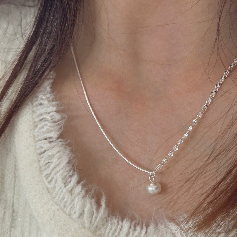 [Special Offer Products] AB Chain Pearl Necklace Women's Light Luxury Asymmetrical Design Sense Simple ins Style Fashion Versatile Clavicle Chain