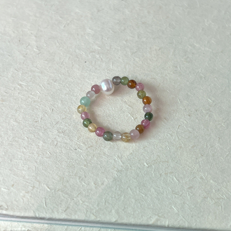 [Special Offer Products] Niche Design High-end Pearl Enamel Decorative Ring Women's Fashion Cute Beaded Versatile Elastic Rope Index Finger Ring