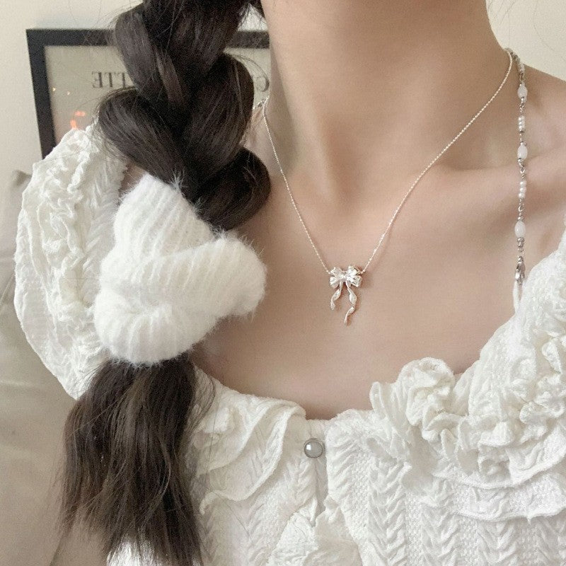 [Special Offer Products] Niche Simple Pearl Bow Series 925 Sterling Silver Gentle Necklace Female Sweet Small Fresh Temperament Clavicle Chain