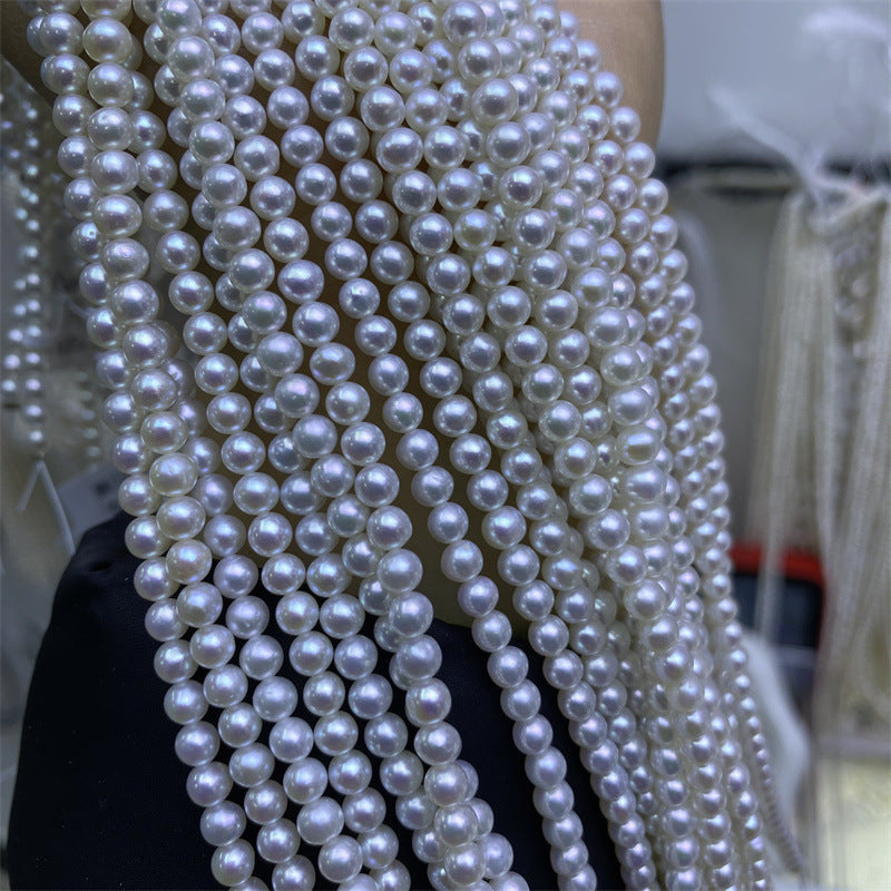 Natural freshwater 4-5mm white bright akoya nearly round pearl necklace baby beads collarbone chain wholesale work in progress