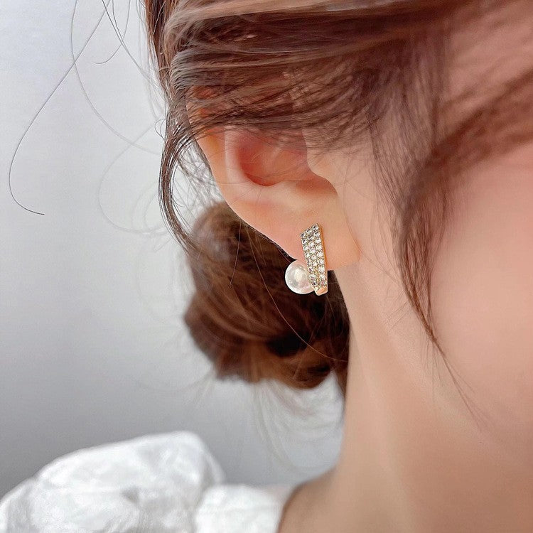 [Special Offer Products] Light Luxury Pearl Double Layer Earrings Combination Silver Needle Premium Sense Diamond-set Earclips Niche Stud Earrings Temperament Women's Simple Earrings