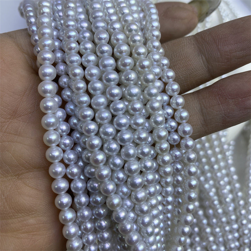 Aurora freshwater pearl necklace nearly round 4-5mm strong light comparable to Japan Akoya seawater pearl necklace work in progress