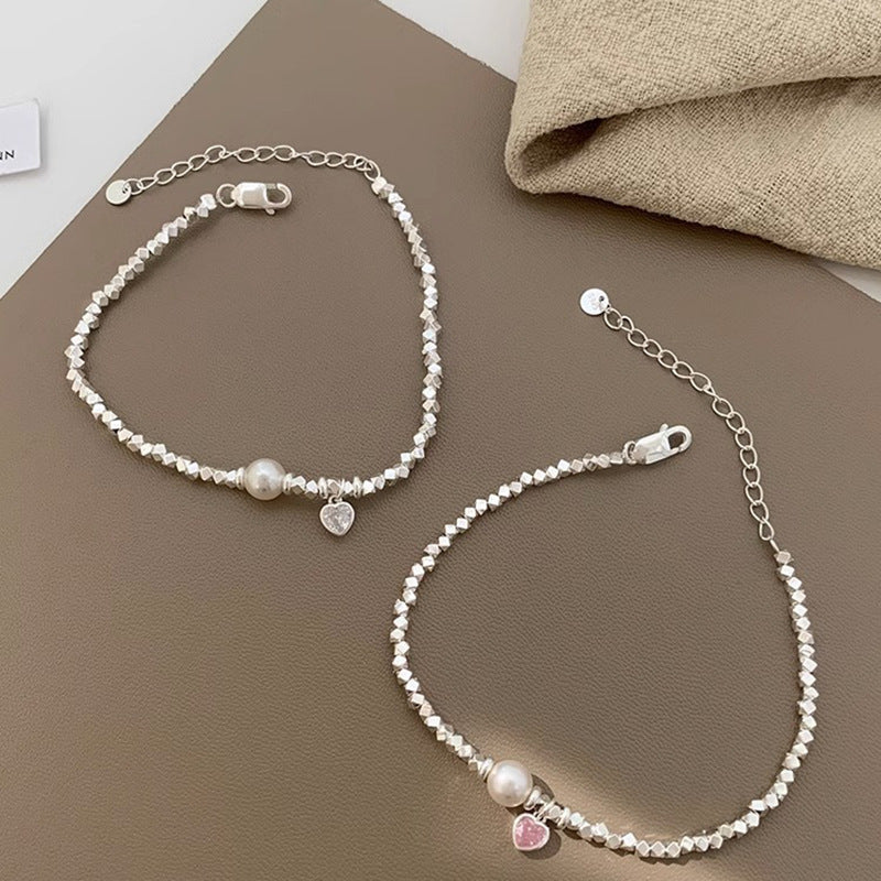 [Special Offer Products] Summer New Love Zircon Crushed Silver Pearl Bracelet Women's ins Heavy Industry Versatile Premium Jewelry