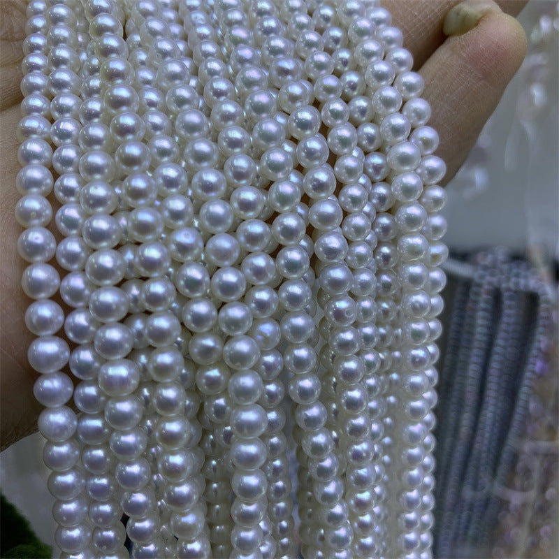 Natural freshwater 4-5mm white bright akoya nearly round pearl necklace baby beads collarbone chain wholesale work in progress