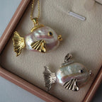 Sea World Clownfish Necklace Natural Pearl Big Head Fish Pendant Jewelry Goldfish Kiss Fish Collarbone Chain