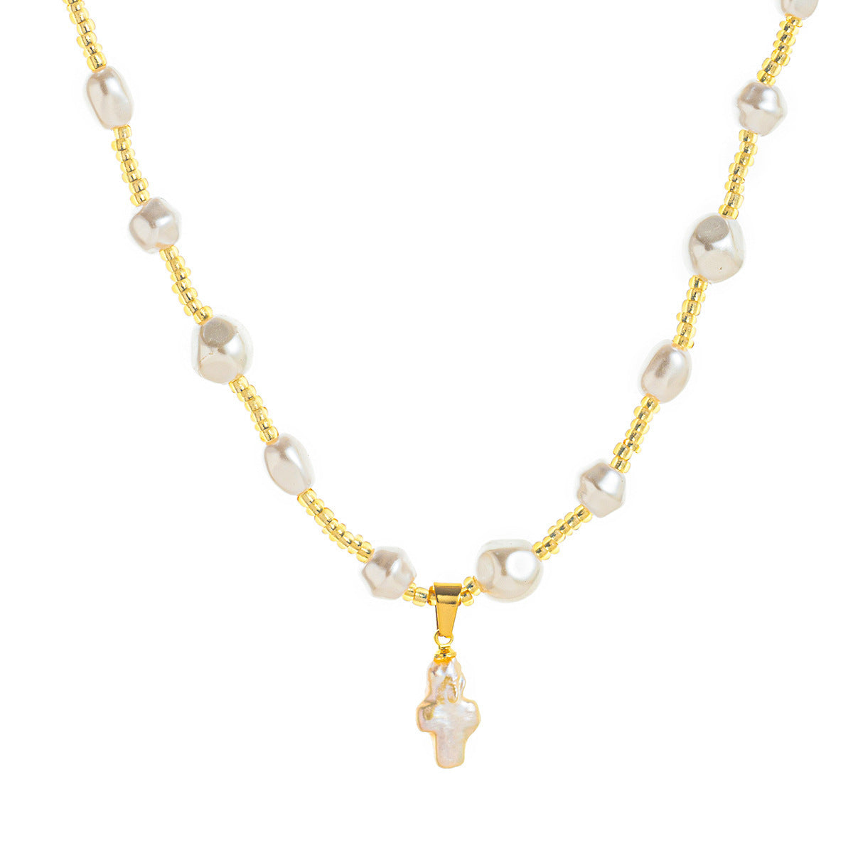 Natural Pearl Necklace Cross Shell Pendant Vintage Literary Baroque Collarbone Chain Jewelry