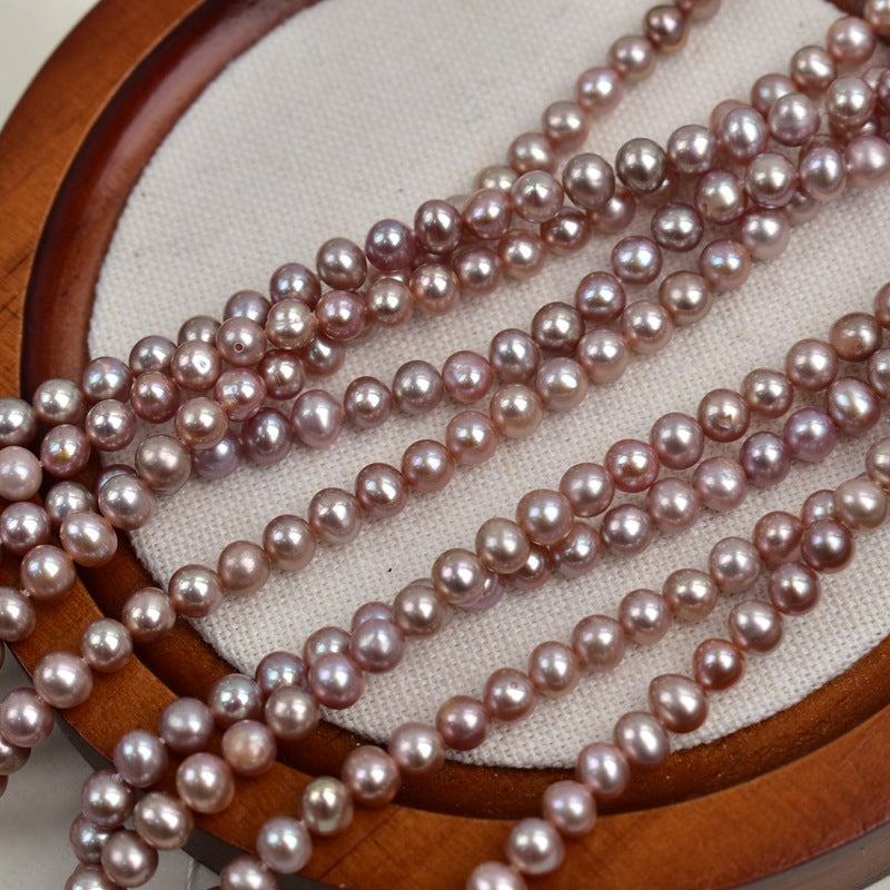 Zhuji Pearl Natural Freshwater Pearl 4-5mm Near Round Bead Purple Pearl Necklace Bracelet work in progress Wholesale