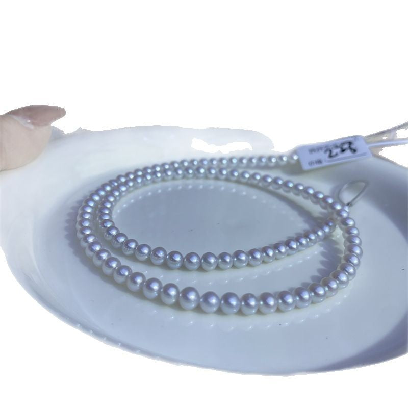 Aurora freshwater pearl necklace nearly round 4-5mm strong light comparable to Japan Akoya seawater pearl necklace work in progress