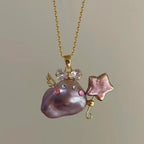 Sea World Little Witch Necklace Natural Pearl Big Head Fish Pendant Ornament Goldfish Kiss Fish Collarbone Chain
