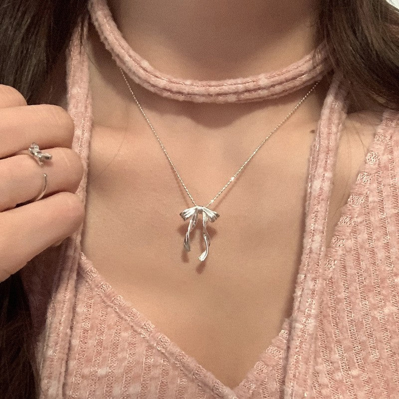 [Special Offer Products] Niche Simple Pearl Bow Series 925 Sterling Silver Gentle Necklace Female Sweet Small Fresh Temperament Clavicle Chain