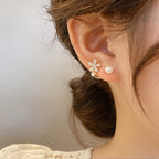 [Special Offer Products] Light Luxury Pearl Double Layer Earrings Combination Silver Needle Premium Sense Diamond-set Earclips Niche Stud Earrings Temperament Women's Simple Earrings