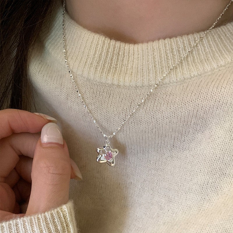 [Special Offer Products] Niche Simple Style Plain Silver Pearl Sapphire Necklace Women's ins Versatile Collarbone Chain Premium Jewelry