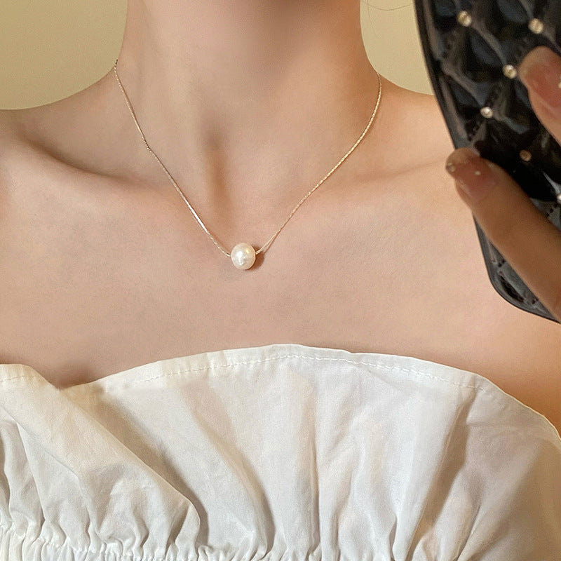 [Special Offer Products] Minimalist Freshwater Pearl Plain Chain Necklace Women's ins Niche Design Fashion Light Luxury Temperament Versatile Necklace