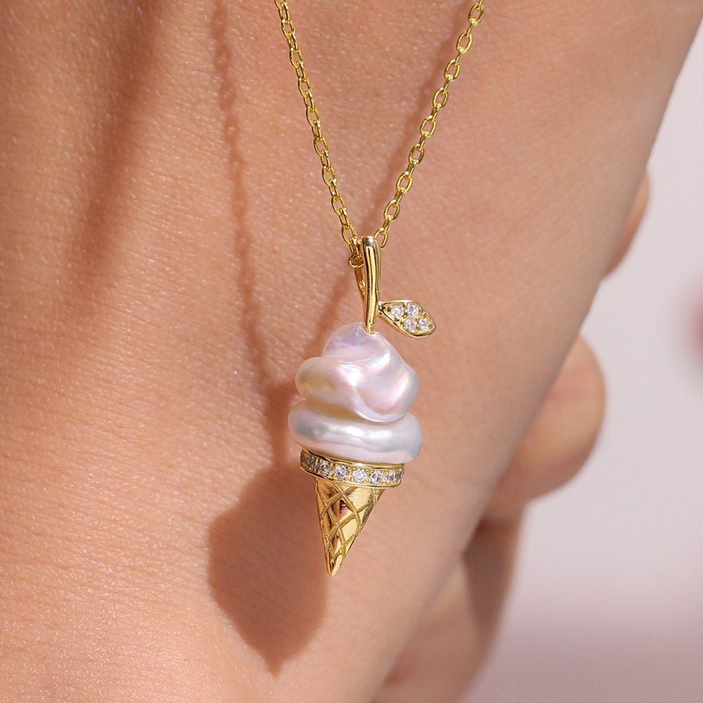 European and American fashion pearl chain ice cream necklace women's light luxury niche design sense collarbone chain jewelry
