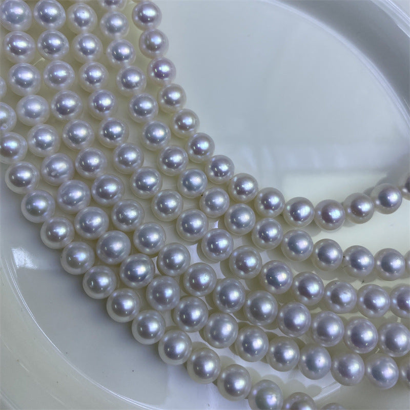 High-grade near-round natural freshwater pearls 7-8mm strong light comparable to Japan's Akoya seawater pearl necklace work in progress