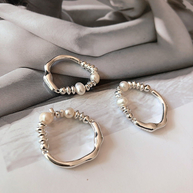 [Special Offer Products] Freshwater Natural Pearl Broken Silver Ring Women's Light Luxury Index Finger Elastic Niche Design Fashion Personality Versatile Ring
