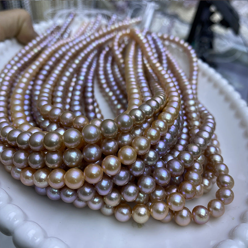Freshwater near round pearl 6-6.5 mm seedless pearl purple loose bead DIY accessories necklace work in progress wholesale