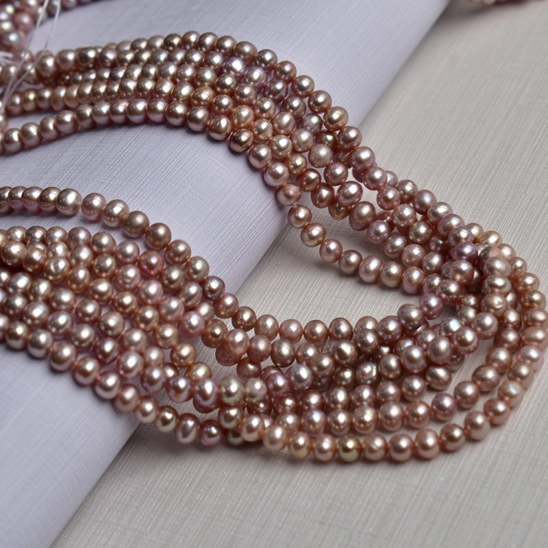 Zhuji Pearl Natural Freshwater Pearl 4-5mm Near Round Bead Purple Pearl Necklace Bracelet work in progress Wholesale