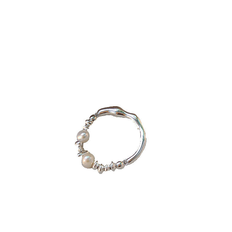 [Special Offer Products] Freshwater Natural Pearl Broken Silver Ring Women's Light Luxury Index Finger Elastic Niche Design Fashion Personality Versatile Ring