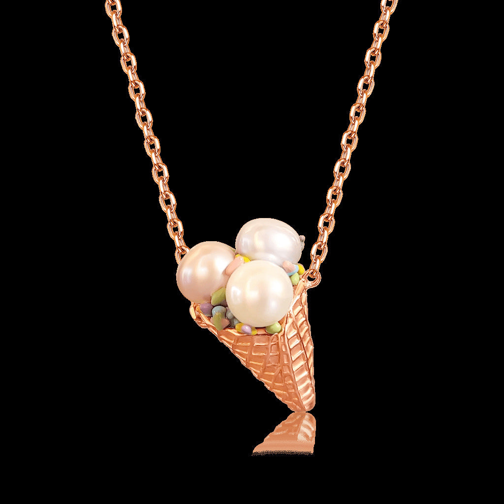 European and American summer new pearl ice cream necklace fashionable niche design sense collarbone chain vacuum plated 18K gold