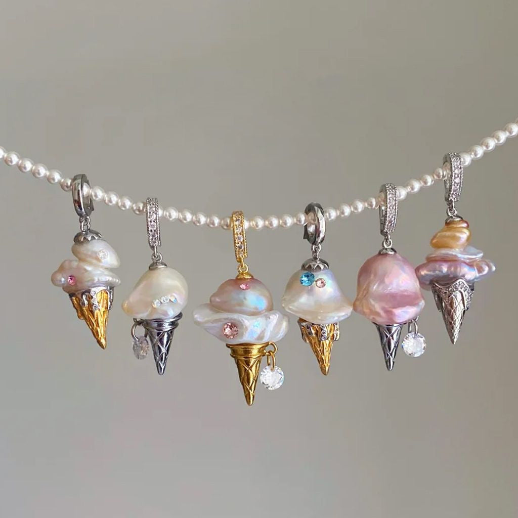 European and American fashion pearl chain ice cream necklace women's light luxury niche design sense collarbone chain jewelry