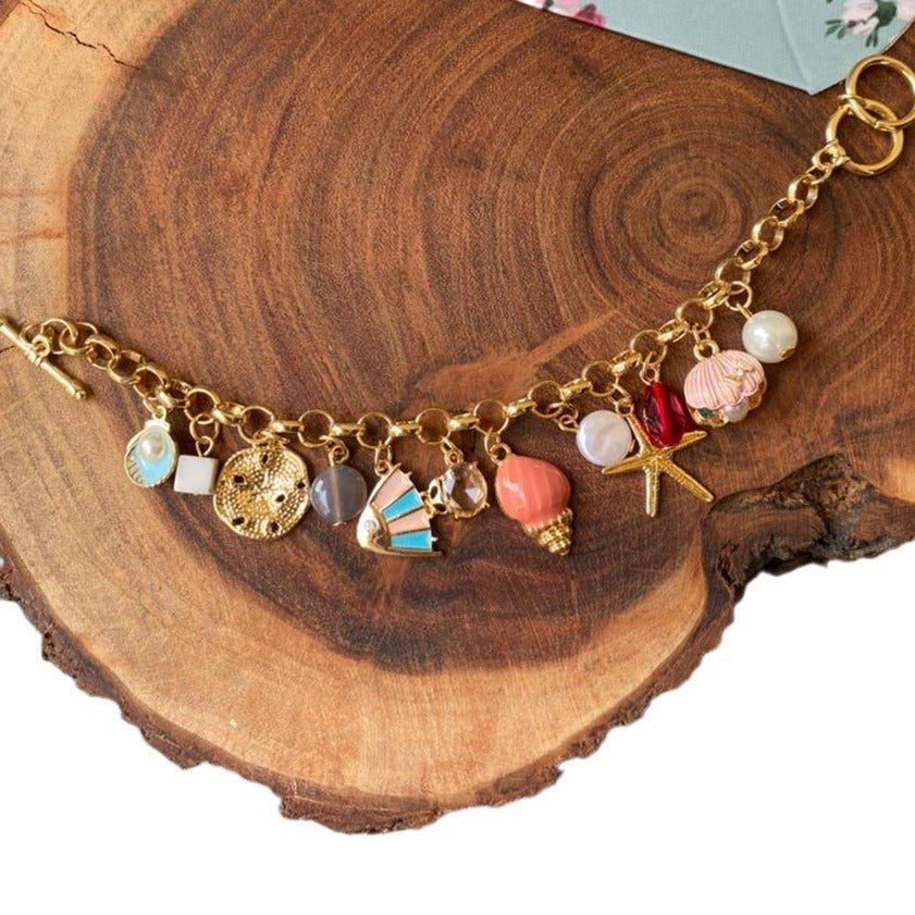 Colorful summer beach series DIY accessories pearl shell submarine creature pendant gold-plated jewelry