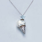European and American summer new pearl ice cream necklace fashionable niche design sense collarbone chain vacuum plated 18K gold