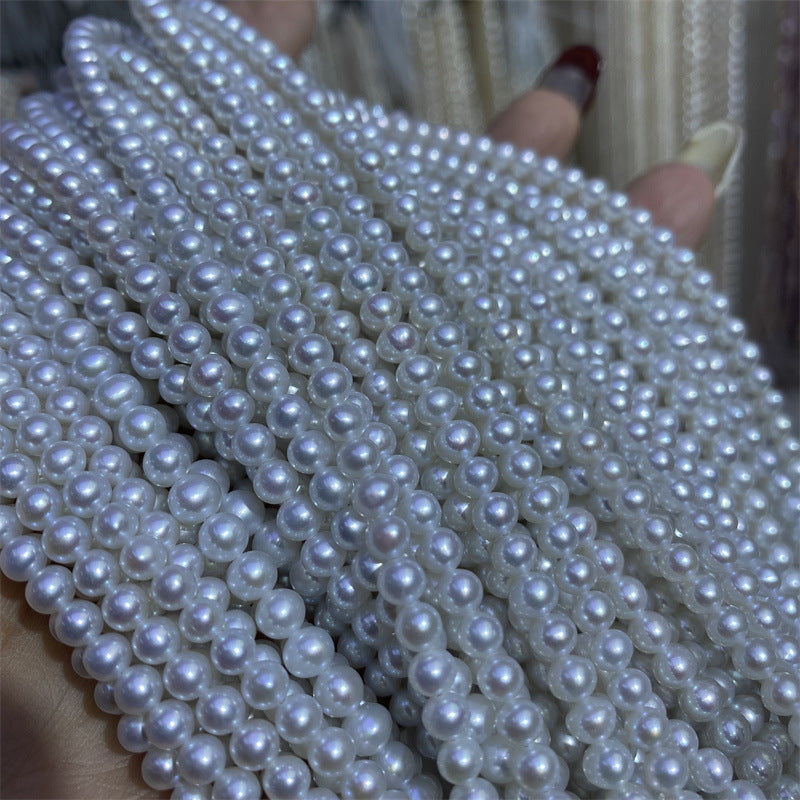 Aurora freshwater pearl necklace nearly round 4-5mm strong light comparable to Japan Akoya seawater pearl necklace work in progress