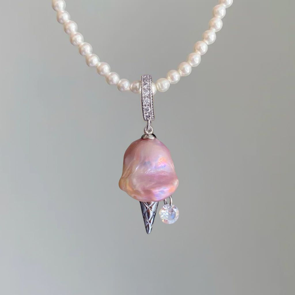 European and American fashion pearl chain ice cream necklace women's light luxury niche design sense collarbone chain jewelry