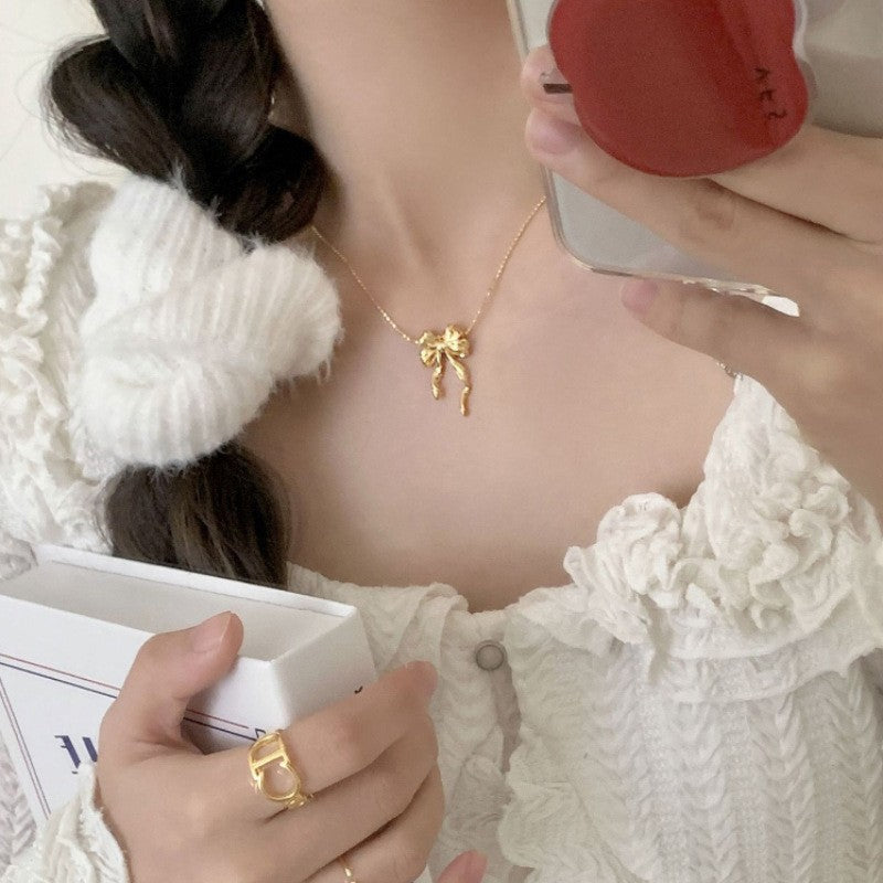 [Special Offer Products] Niche Simple Pearl Bow Series 925 Sterling Silver Gentle Necklace Female Sweet Small Fresh Temperament Clavicle Chain