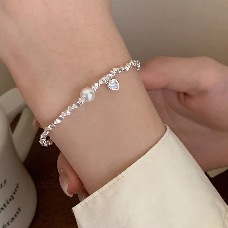 [Special Offer Products] Summer New Love Zircon Crushed Silver Pearl Bracelet Women's ins Heavy Industry Versatile Premium Jewelry