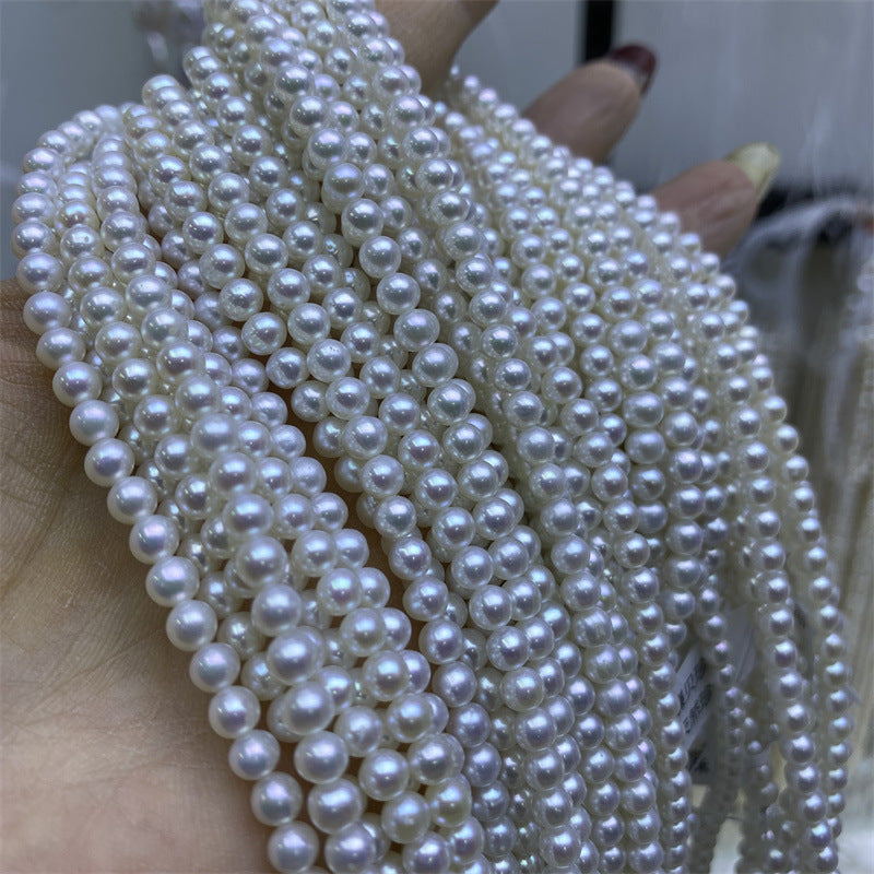 Natural freshwater 4-5mm white bright akoya nearly round pearl necklace baby beads collarbone chain wholesale work in progress