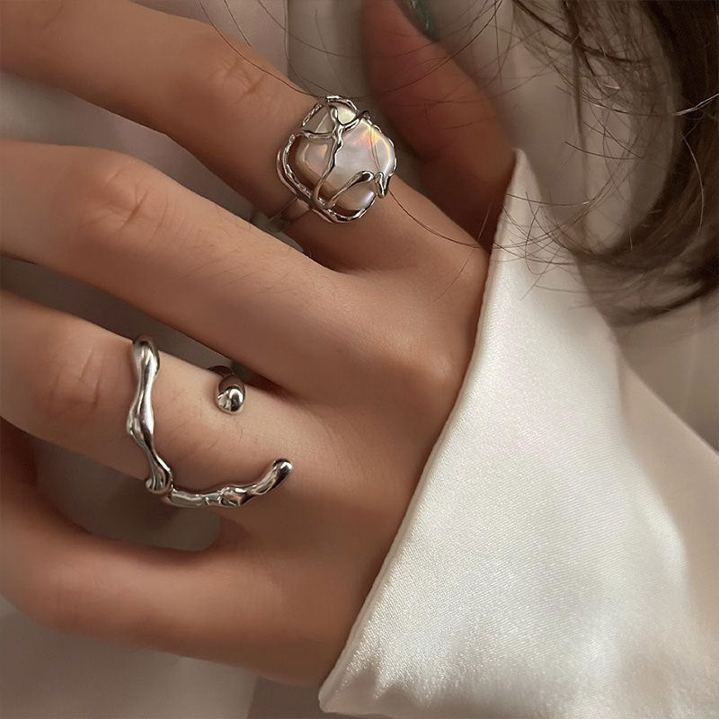 [Special Offer Products] 925 Sterling Silver Index Finger Ring Women's ins Wind Pearl Cold Wind Fashion High Design Light Luxury Versatile Ring
