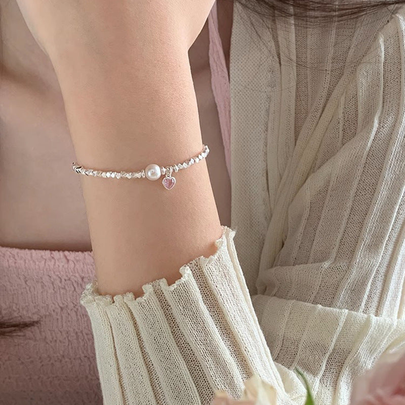 [Special Offer Products] Summer New Love Zircon Crushed Silver Pearl Bracelet Women's ins Heavy Industry Versatile Premium Jewelry