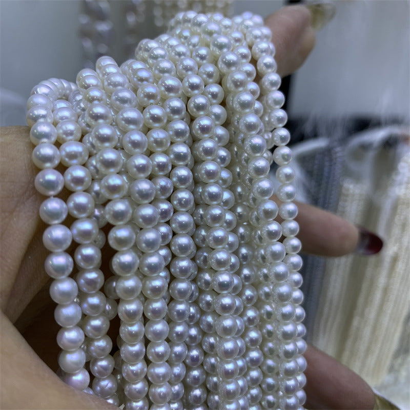 Natural freshwater 4-5mm white bright akoya nearly round pearl necklace baby beads collarbone chain wholesale work in progress