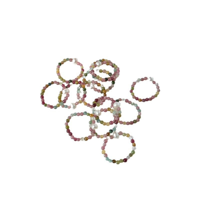 [Special Offer Products] Niche Design High-end Pearl Enamel Decorative Ring Women's Fashion Cute Beaded Versatile Elastic Rope Index Finger Ring