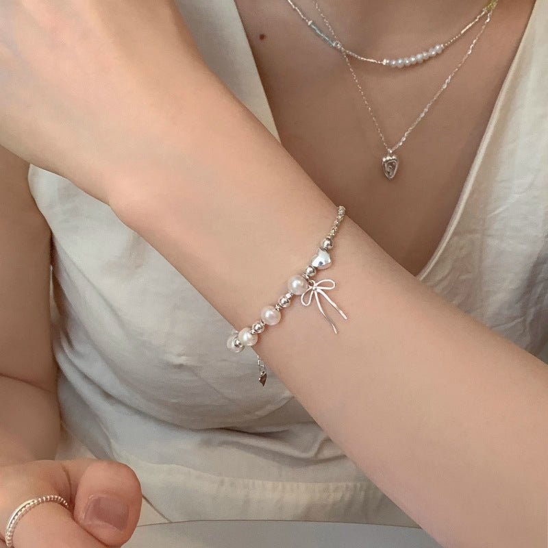 [Special Offer Products] Simple tassel bow pearl broken silver bracelet women's light luxury niche exquisite versatile high-end hand jewelry