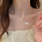 [Special Offer Products] Niche Simple Style Plain Silver Pearl Sapphire Necklace Women's ins Versatile Collarbone Chain Premium Jewelry