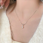 [Special Offer Products] Niche Simple Style Plain Silver Pearl Sapphire Necklace Women's ins Versatile Collarbone Chain Premium Jewelry