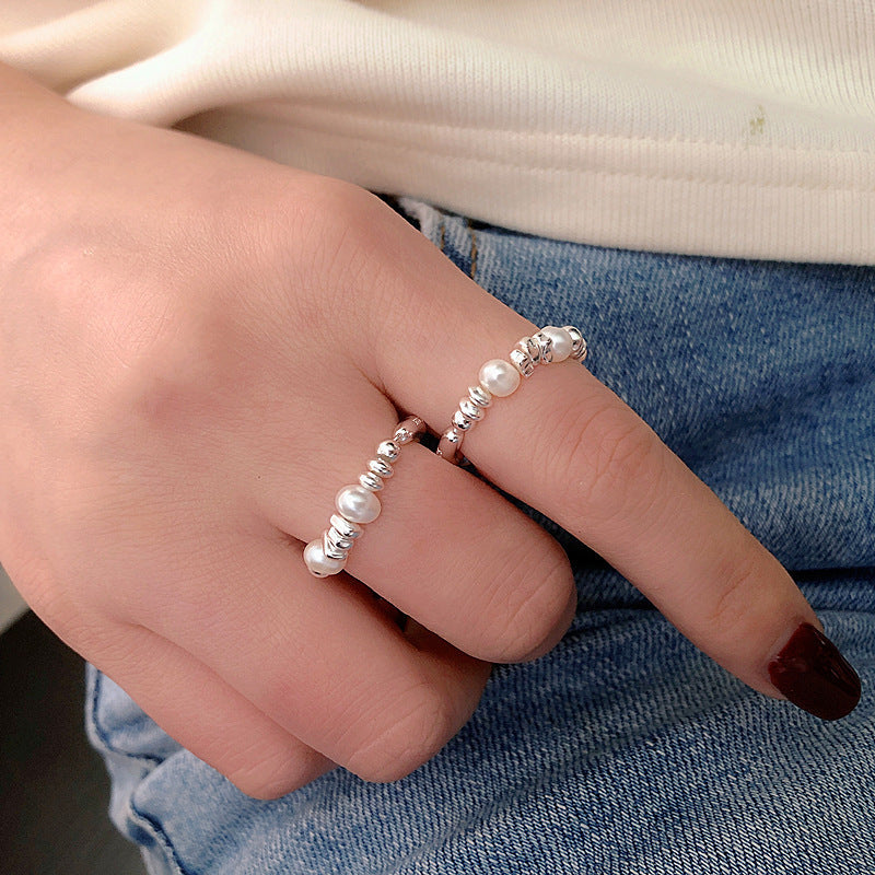 [Special Offer Products] Freshwater Natural Pearl Broken Silver Ring Women's Light Luxury Index Finger Elastic Niche Design Fashion Personality Versatile Ring