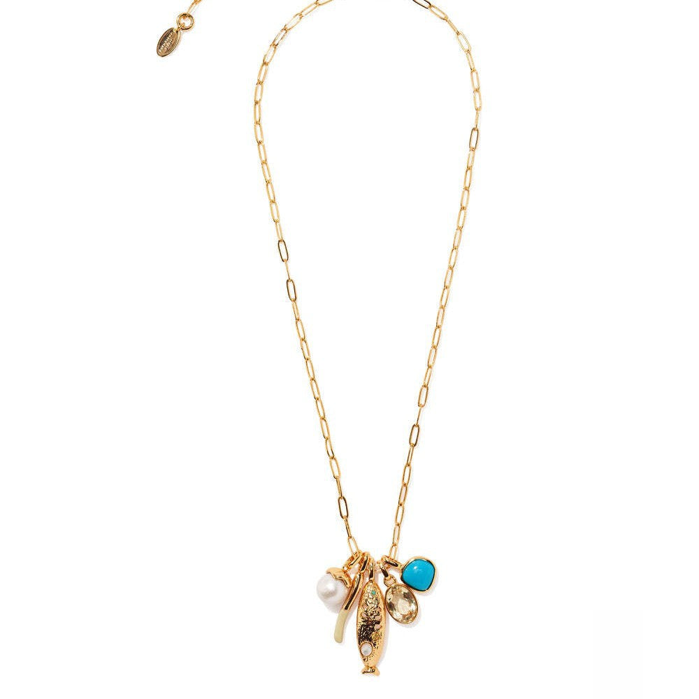 Summer Beach Series Small Fish Pearl Pendant Necklace Earrings Ocean Natural Pearl Baroque Collarbone Chain
