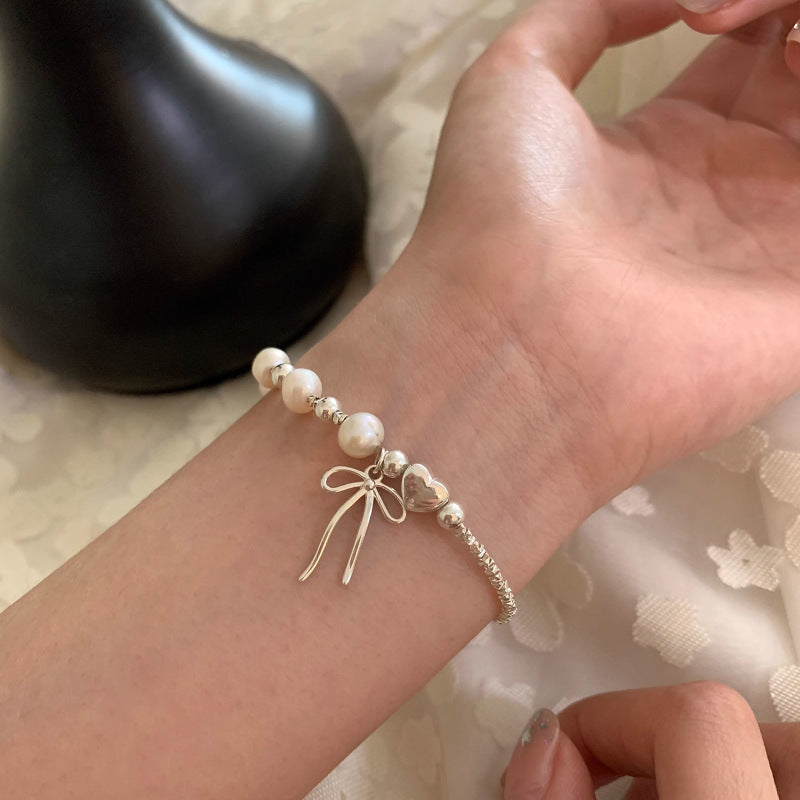 [Special Offer Products] Simple tassel bow pearl broken silver bracelet women's light luxury niche exquisite versatile high-end hand jewelry