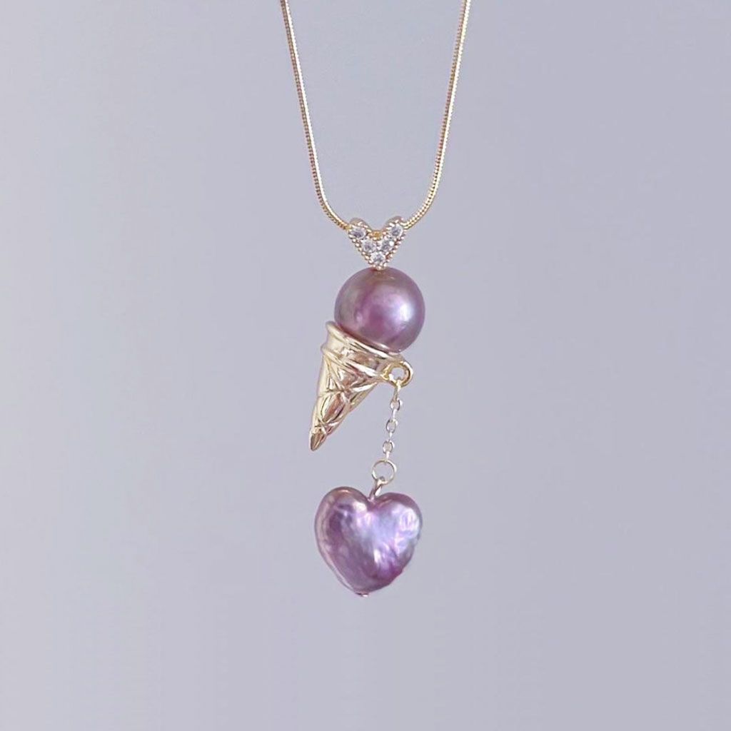 European and American summer new pearl ice cream necklace fashionable niche design sense collarbone chain vacuum plated 18K gold