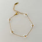 Summer pearl flower necklace fashion titanium steel necklace waist chain anklet set gold-plated titanium steel