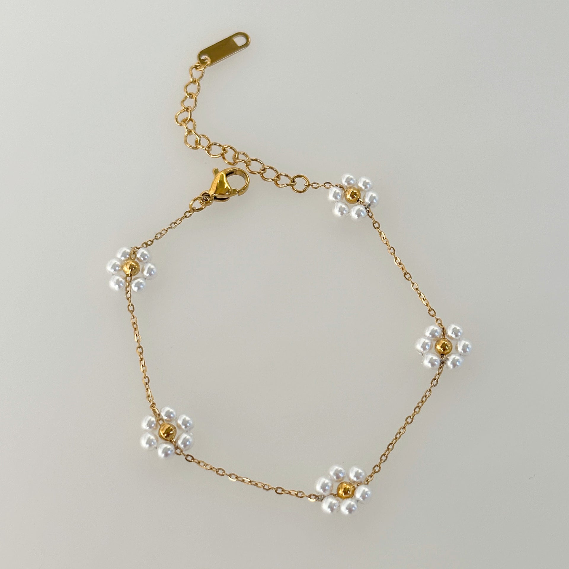 Summer pearl flower necklace fashion titanium steel necklace waist chain anklet set gold-plated titanium steel