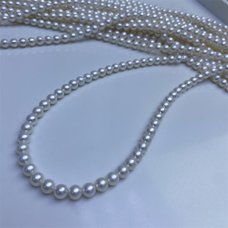 High-grade near-round natural freshwater pearls 7-8mm strong light comparable to Japan's Akoya seawater pearl necklace work in progress