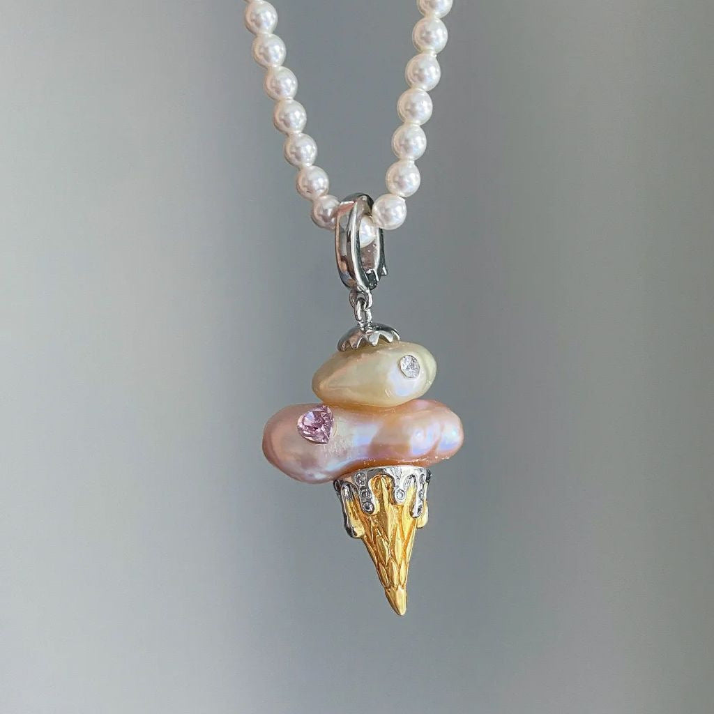 European and American fashion pearl chain ice cream necklace women's light luxury niche design sense collarbone chain jewelry